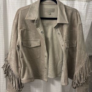 Blank NYC Suede Fringe Jacket - Beige Grey